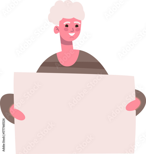 Elderly woman holding blank placard for message or text