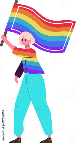 Person holding rainbow flag representing LGBTQ plus pride