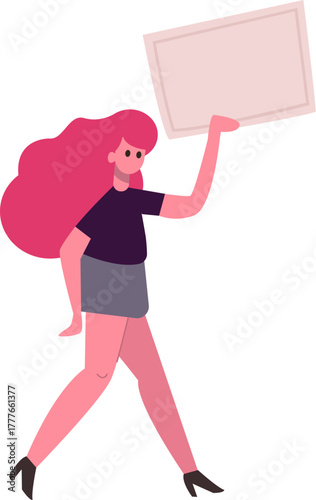 Woman progester walking activist holding blank sign