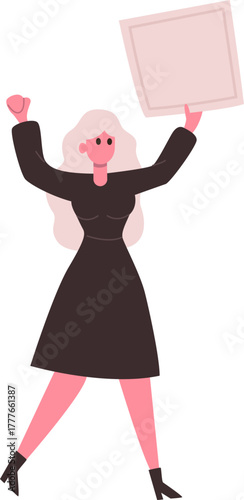 Woman activist protesting with blank sign