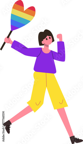 Person walking carrying rainbow heart flag celebrating pride