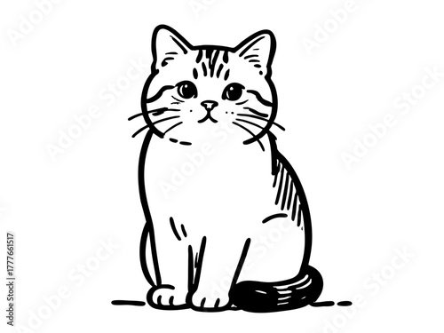 Simple line art illustration of an American Shorthair cat, minimal pet outline on white background
