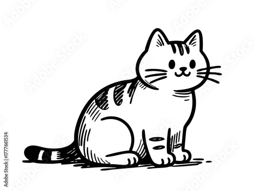 Simple line art illustration of an American Shorthair cat, minimal pet outline on white background