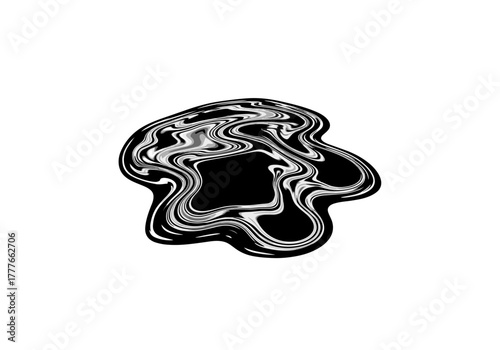 Oil leak on asphalt, abstract style, black and white colors