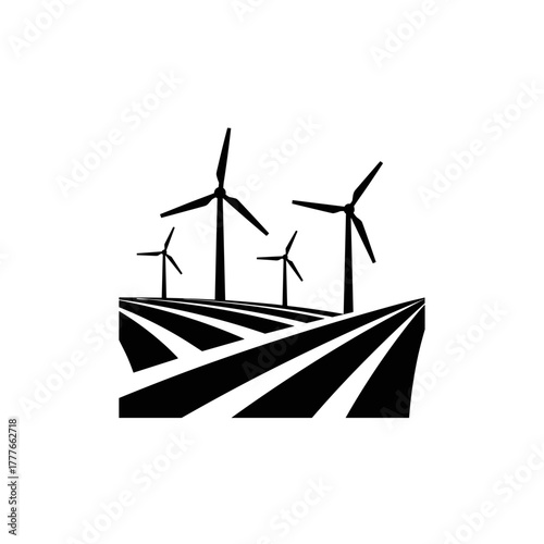 Wind turbines generating energy in a rural landscape  