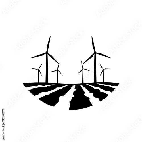 Wind turbines and agricultural fields in minimalistic design  