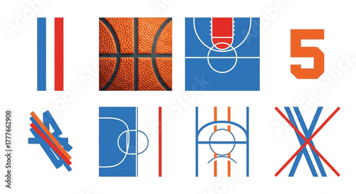 Graphic representation of various basketball elements and concepts for sporting activities