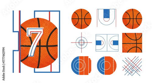 A Vibrant Composition of Basketball Elements Depicting Game and Court Graphics Sport