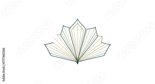 Geometric stylized fan shape in teal and gold, a stylized representation