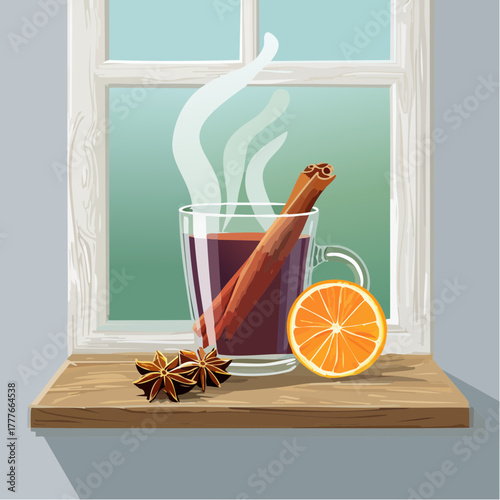 Cozy Still Life with Mulled Wine, Cinnamon and Orange
