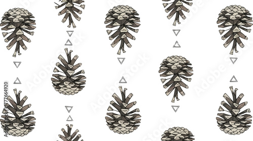 Hand-drawn pinecone seamless pattern. Winter Christmas botanical vector background with geometric elements.