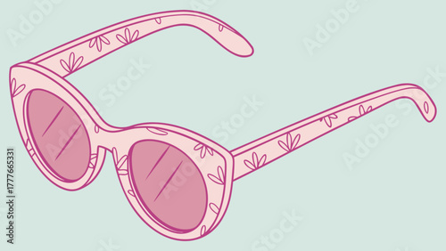 A stylish illustration of pink sunglasses adorned with floral patterns, set against a pastel background, blending fashion with natures charm