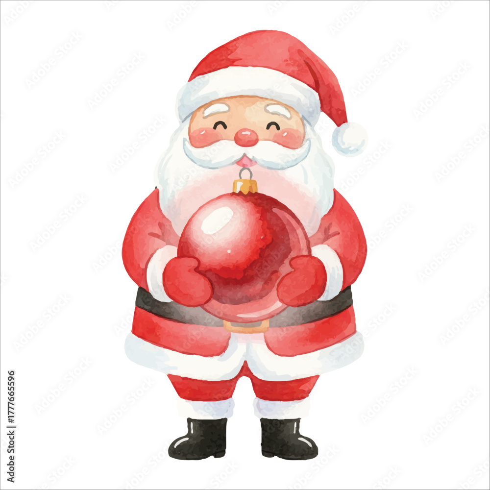 Fototapeta premium Santa Holding Christmas Ornament Watercolor Vector 