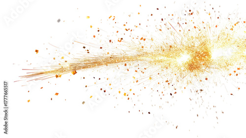 Bright golden sparkler explosion isolated on transparent background