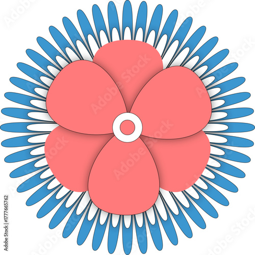 Coral Pink and Blue Abstract Floral Mandala Design