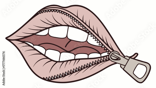 A pair of lips with a zipper closing the mouth a conceptual illustration about silence and keeping secrets