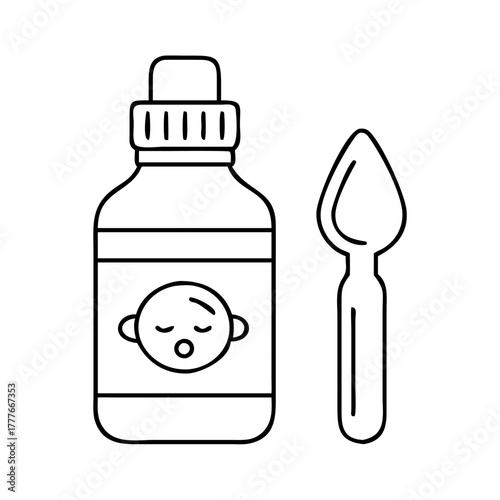 Baby medicine bottle with a measuring spoon, designed for pediatric dosage and infant care