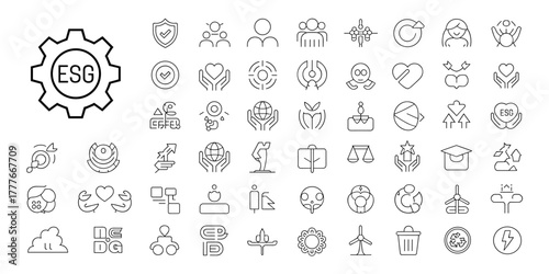 ESG Environmental Social Governance concept editable stroke outline icons set.icon, financial, global, management, corporate, environmental, business, development, 