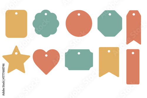 Colorful craft shapes and tags for creative projects and DIY activities in various colors and designs
