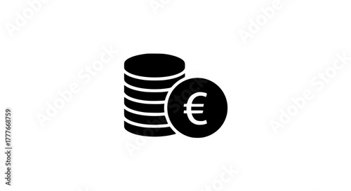 Euro round mark black white icon 