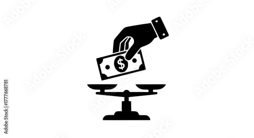 Weighing money black white icon 