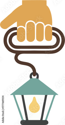 Hand Holding Lantern Vector Illustration of a Lantern Being Carried, Ideal for Design
