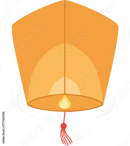Serene orange sky lantern, emitting a soft light from its base, gracefully drifting upwards, emblematic of cultural celebrations and aspirations