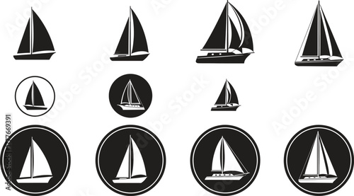 Vector set of sailing boat and ship icons for sea travel and nautical design