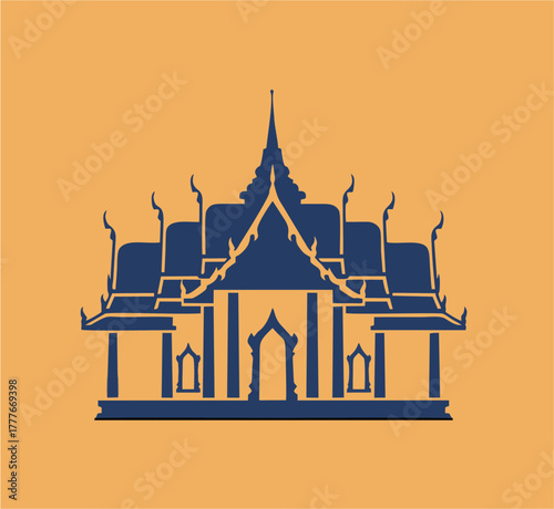 Thai Temple Icon Minimalist Silhouette of a Traditional Architectural Landmark in Thailand