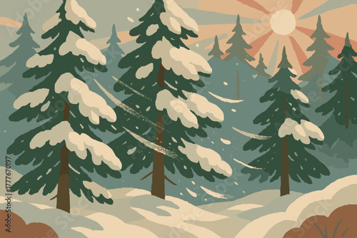 Icon no pine workstation vector snowy serenity geometric colors typography flat minimal