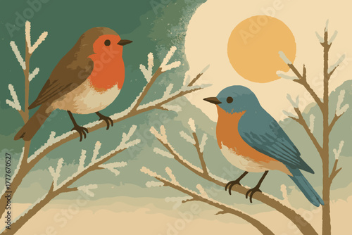 Branches labels vector numbers winter no tools marks cohesive cyrillic icon birds