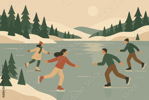 Warm colors vector marks icon no modern frozen punctuation lake skaters cohesive