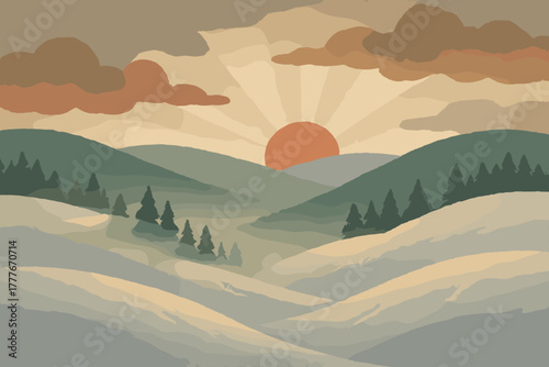 Serenity sustainable modern sunrise no vector clean characters winter models layout typography