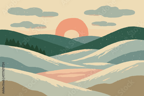 No numbers digital sunrise icon chinese winter modern geometric serenity sustainable vector