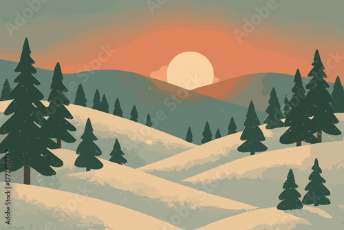 Landscape models no icon letters cyrillic numbers vector clean sunrise cohesive winter