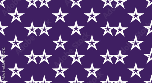 Purple field strewn with double-lined white five-pointed stars
