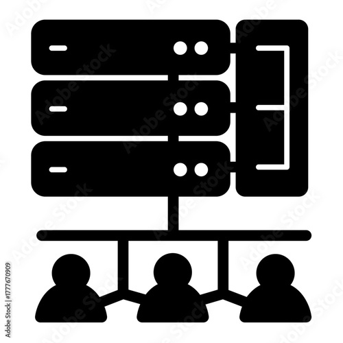 Users with access granted to drives array solid icon, data hoarding concept. Vector graphics. Hosting storage to others sign on white background, style icon mobile or web design.