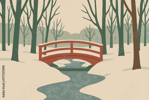 Text typography snowy icon clean negative park vector flat bridge no warm