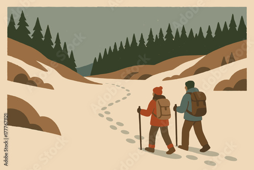 Clean winter icon product illustration text valley marks full hike warm no