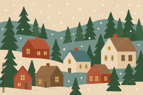 Vector product snowy village typography icon layout numbers no tools clean serenity