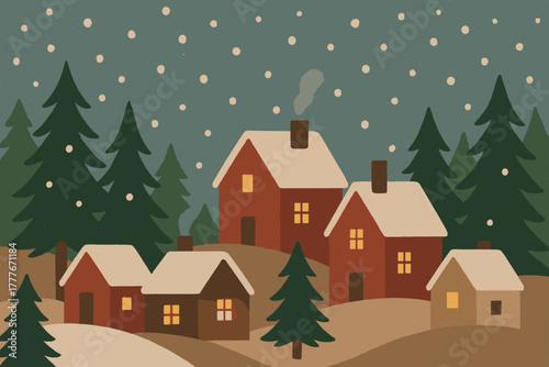 Village evening labels no any snowy punctuation text icon captions bubbles vector