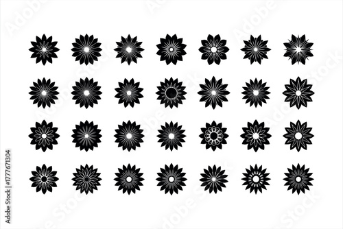 Set of geometric star and flower shapes