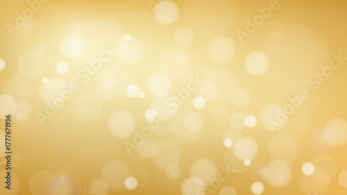 Abstract golden background with circle bokeh lights. Blank blurred monochrome banner back of gold gradient color. Vector horizontal HD template, holiday poster, flyer or party invitation backdrop.