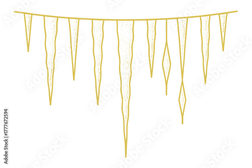 Decorative string of icicle lights hanging indoors during winter festivities in a warm atmosphere
