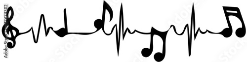 Creative fusion of musical notes and a heartbeat line, symbolizing the rhythm of life and a profound passion for sound, an expressive graphic design