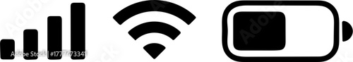 Signal, Wi-Fi, and Battery Status Icons Essential Connectivity Indicators in Black and White