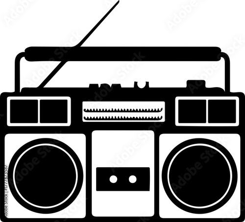 Vintage Boombox Icon Retro Audio Device in Simple Black and White