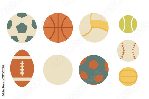 Different types of sports balls displayed in a colorful graphic design showcasing various activities and games