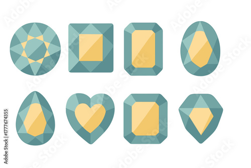 Colorful gem shapes in various designs showcasing diamonds and jewelry styles perfect for artisans and designers