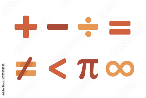Colorful math symbols arranged creatively on a light background showcasing various mathematical operations and concepts